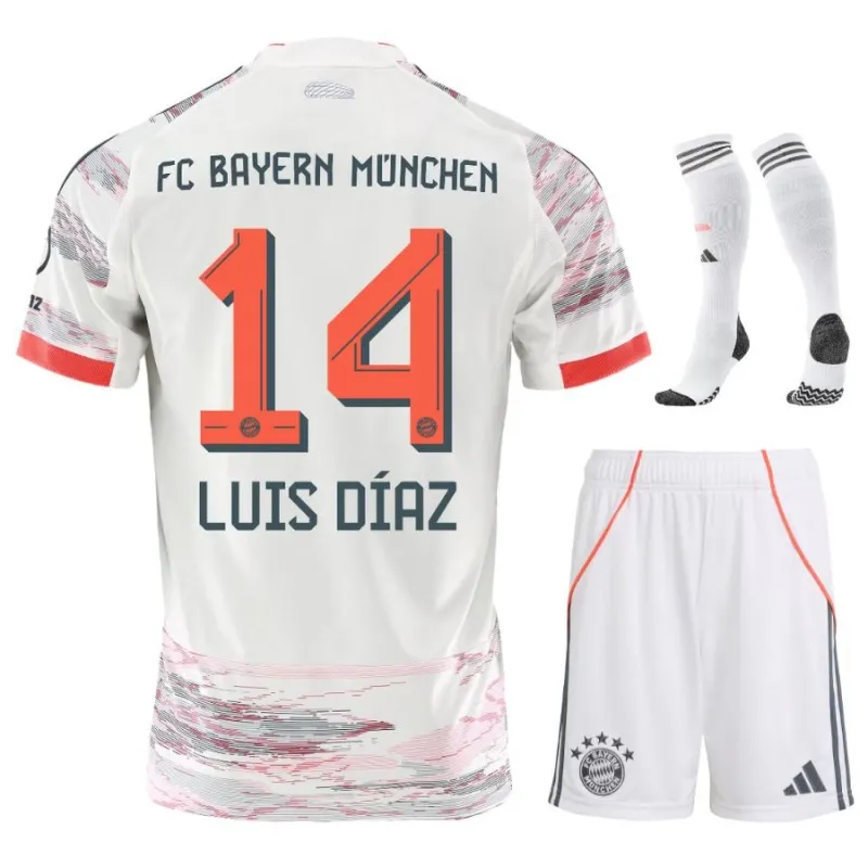 Bayern Munich LUIS DIAZ Kids Kit Away Jersey 2025/26 - White