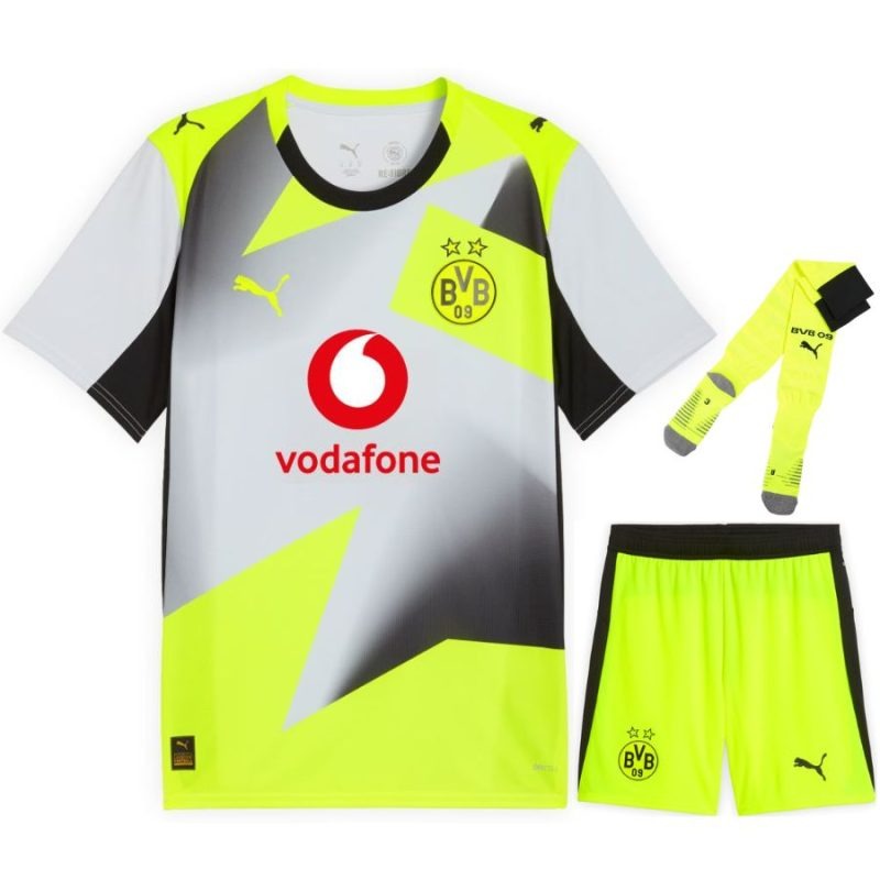 Dortmund 2025/26 Away Kids Kit Set - Grey/Green