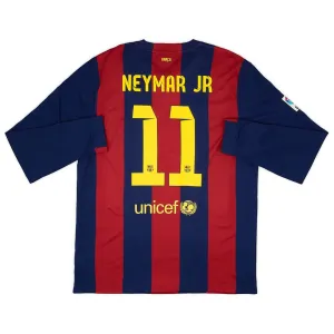 Barcelona NEYMAR 2014/15 Retro Langarm-Heimtrikot - Rot/Blau
