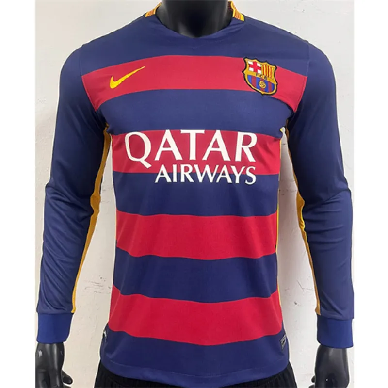 FC Barcelona Retro Langarm-Trikot 2015/16  Heimspiel - Rot/Blau