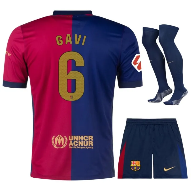 Gavi FC Barcelona 2024-25 Home Kids' Jersey Set - Blue/Red