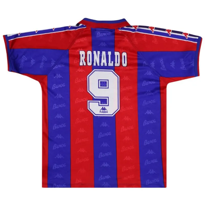 Maillot rétro de Ronaldo pour le Barcelona, domicile 1996/97 - Rouge/Bleu