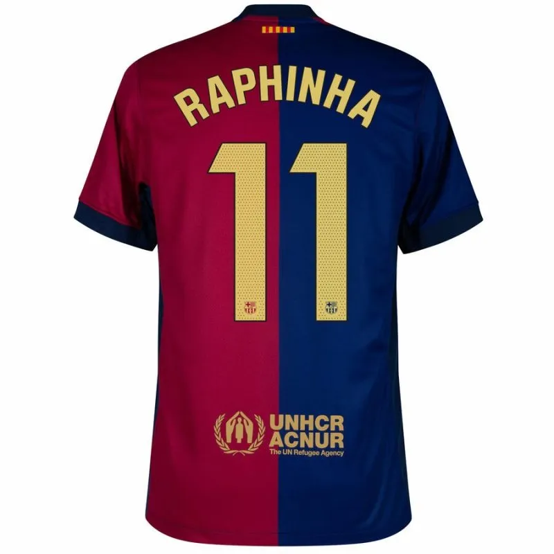 FC Barcelona RAPHINHA Kids' Home Jersey 2024/25 with New Sponsor - Red/Blue