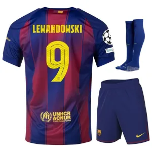 Set di maglia bambini in casa UCL del Barcellona LEWANDOWSKI 2025/26 - Rosso/Blu