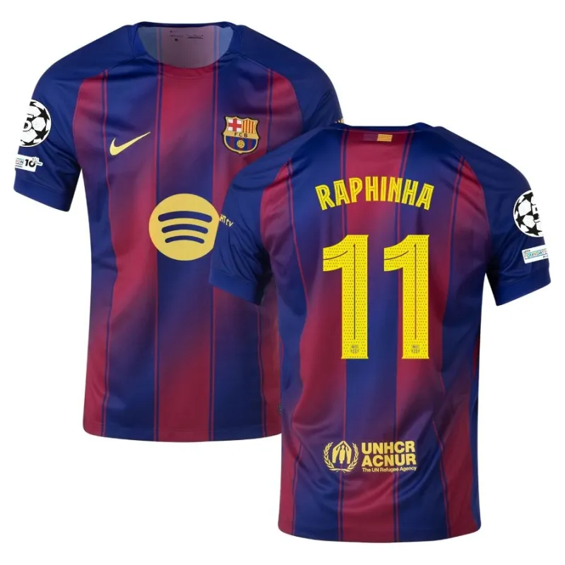 Barcelona RAPHINHA 2025/26 Home UCL Kids' Jersey - Red/Blue