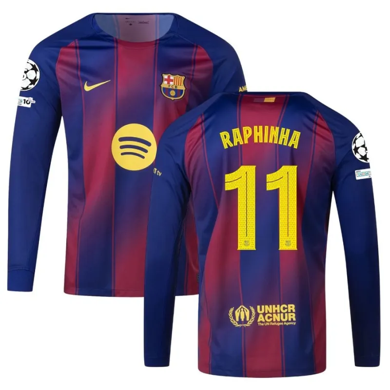 Maillot Domicile Barcelone Manches Longues UCL 2025/26 RAPHINHA