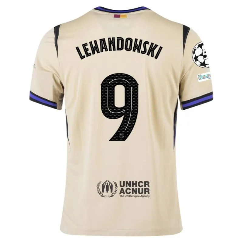 Barcelona LEWANDOWSKI UCL 2025/26 Kids Away Kit Jersey - Beige