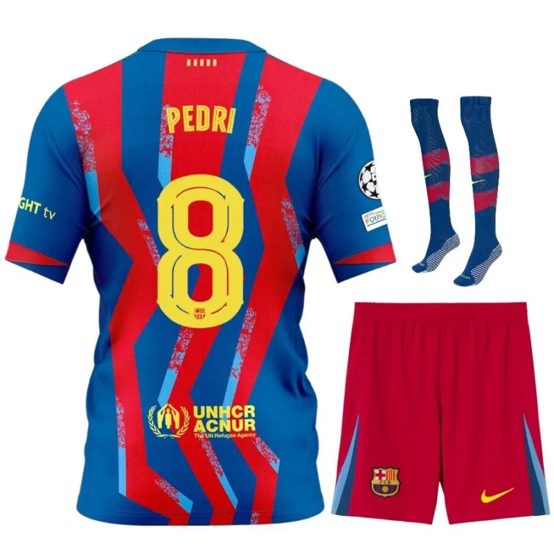 Barcelone PEDRI 2025/26 Ensemble Enfant Quatrième Maillot - Bleu/Rouge
