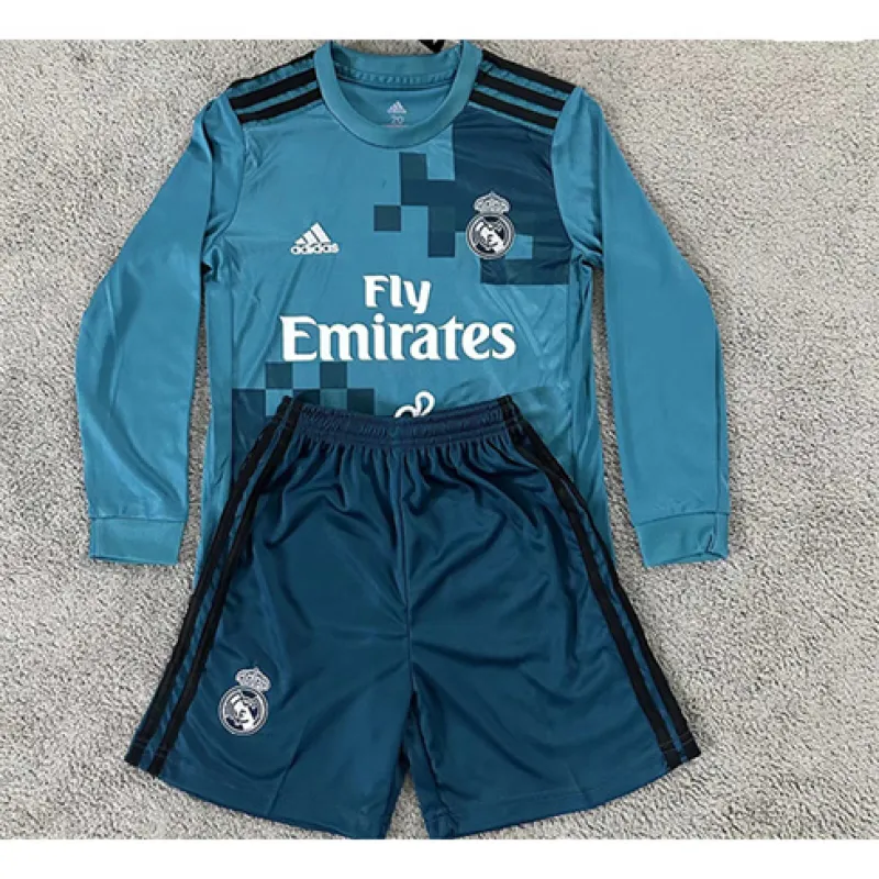 Real Madrid Kinder-Drittes Langarm-Retro-Trikot 2017/18 Auswärtsspiel - Blau