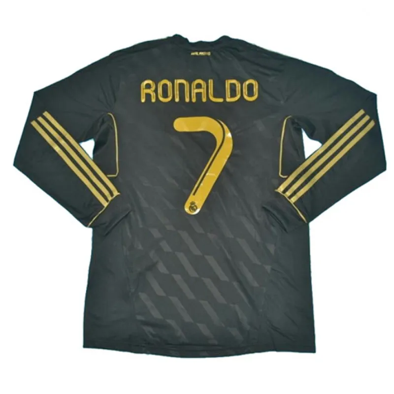 Real Madrid Langarm-Retro-Trikot Nr. 7 von Ronaldo 2011/12 Auswärtsspiel - Schwarz