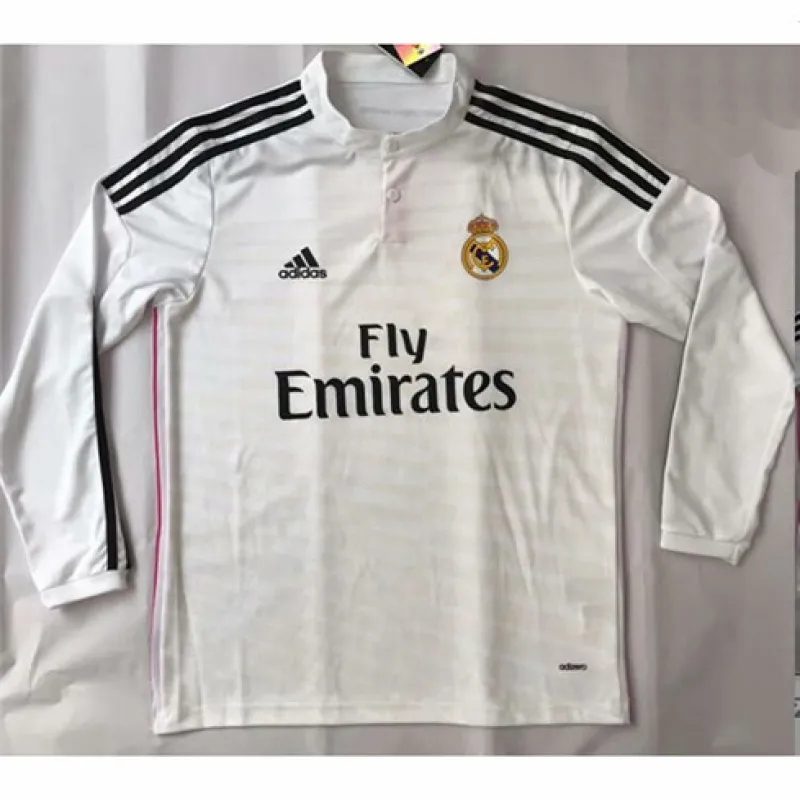 Maillot rétro à manches longues du Real Madrid, maillot domicile en Ligue des Champions 2014 - Blanc