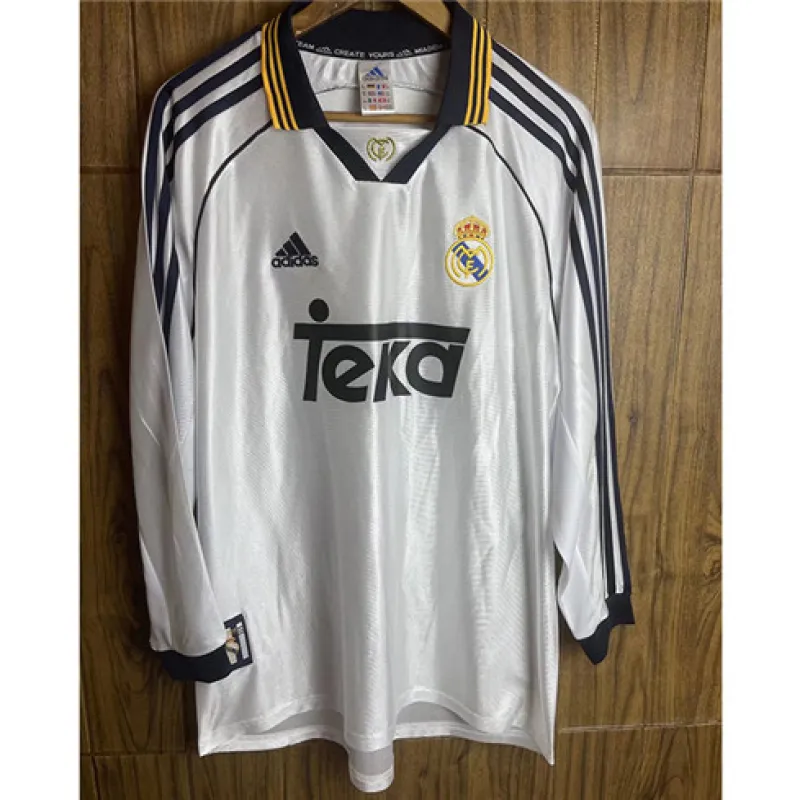 Maillot rétro à manches longues du Real Madrid 2000 domicile - Blanc