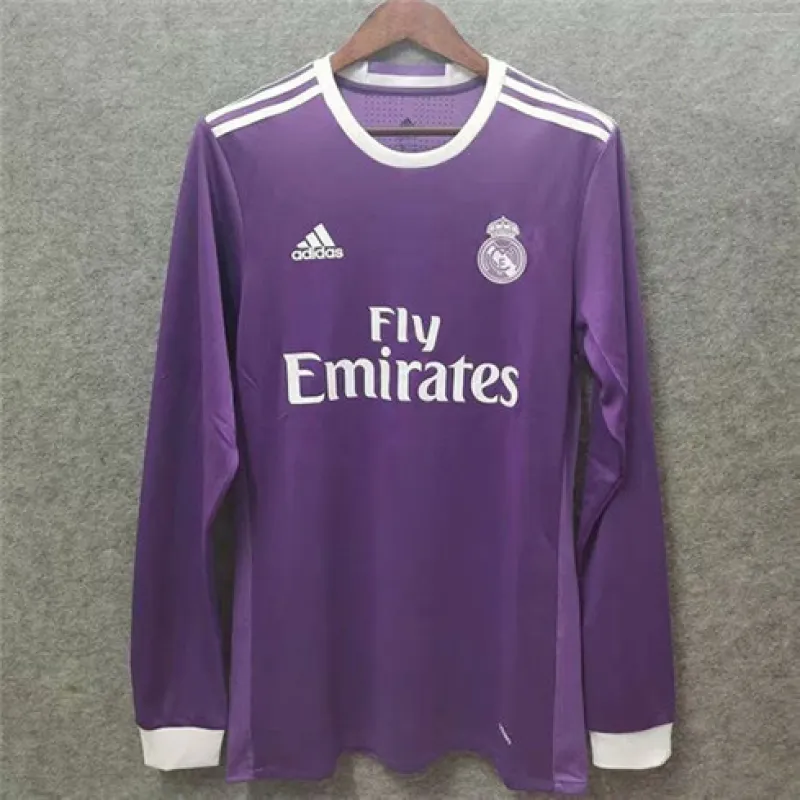 Real Madrid Langärmel-Retro-Trikot 2016/17 Auswärtsspiel - Lila