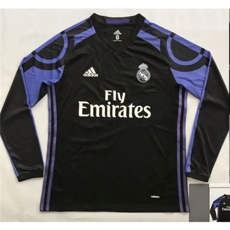 Troisième maillot rétro à manches longues du Real Madrid 2015/16 - Noir