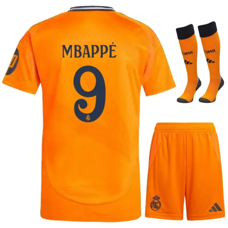 Mbappé - Conjunto de camisetas para niños de fuera de casa de Real Madrid 2024/25 - Naranja