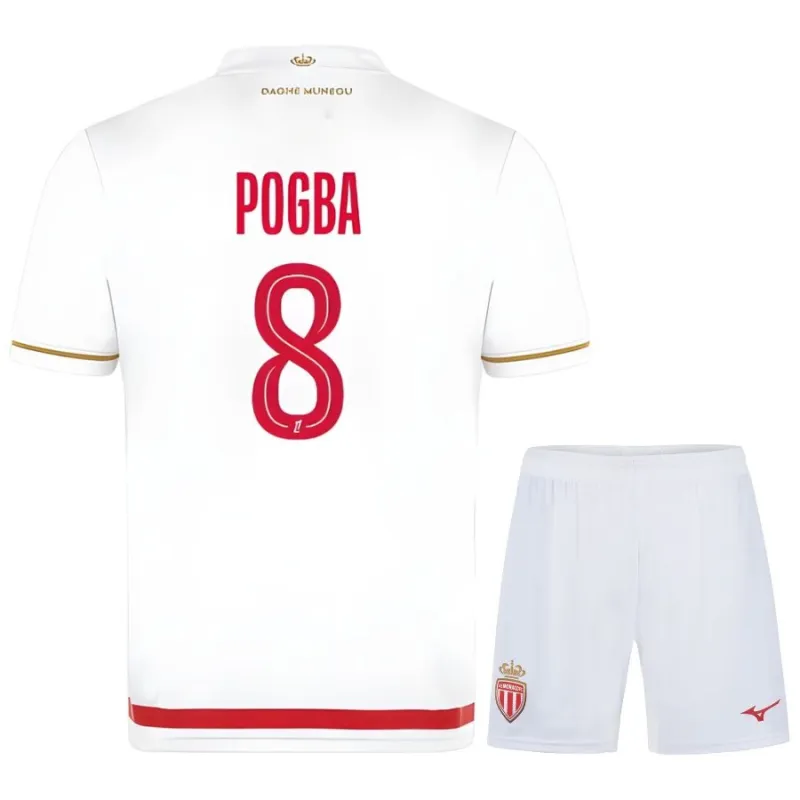 Camiseta local infantil + pantalones cortos de Pogba en el AS Monaco 2025/26 - Blanco/Rojo