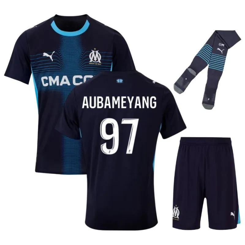 Marseille AUBAMEYANG 2025/26 Away Kids' Jersey Set - Black