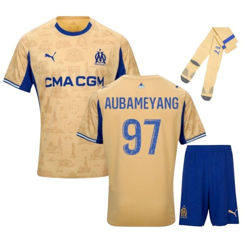 Marseille Aubameyang 2025-26 Kids Fourth Jersey Kit Set