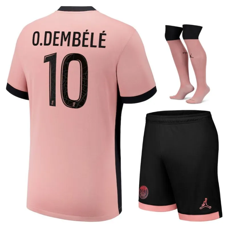 Jeu de troisième kit 2024/25 pour enfants de Paris Saint - Germain du joueur Ousmane Dembélé - Rose