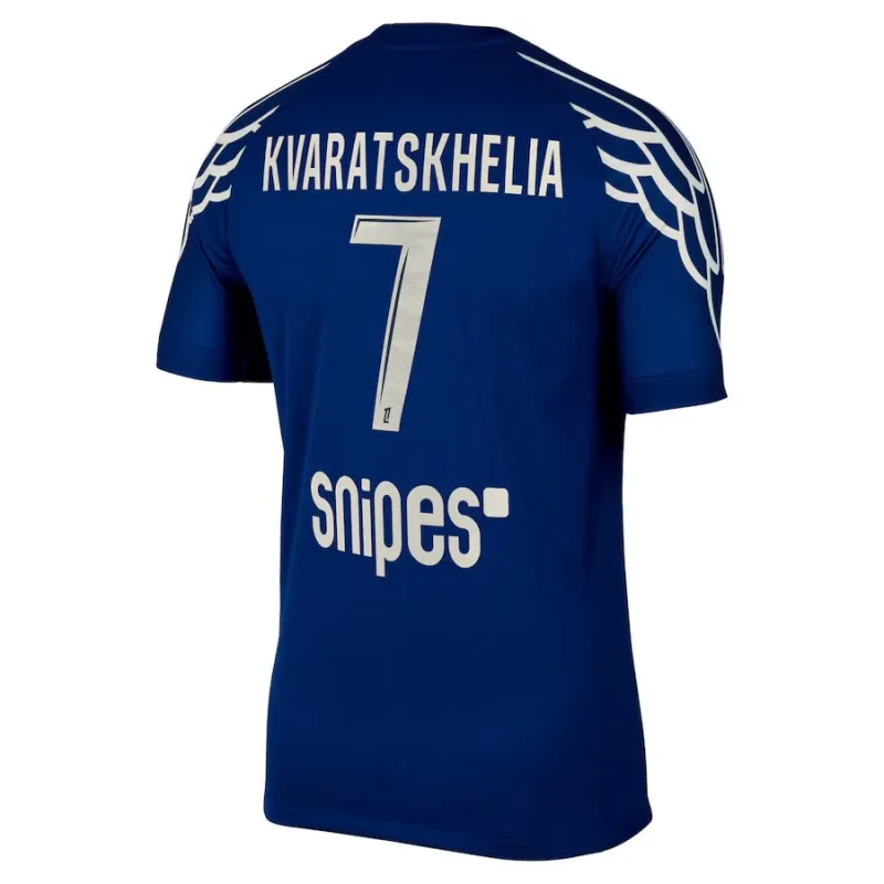 Jeu de quatrième kit 2024/25 pour enfants de Paris Saint - Germain du joueur Khvicha Kvaratskhelia - Bleu