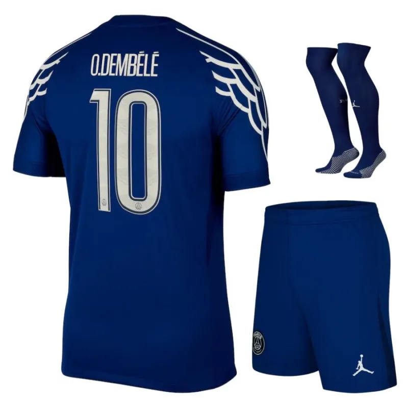 Jeu de quatrième kit 2024/25 pour enfants de Paris Saint - Germain du joueur Ousmane Dembélé - Bleu