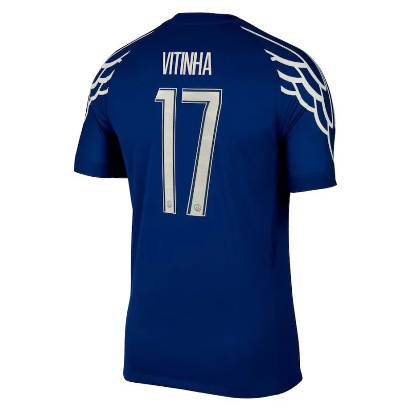 Jeu de quatrième kit 2024/25 pour enfants de Paris Saint - Germain du joueur Vitinha - Bleu