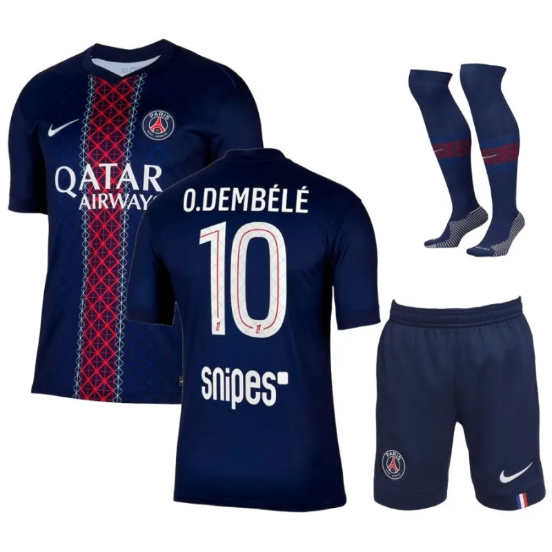 Paris Saint-Germain O.DEMBÉLÉ Enfants 2025/26 Kit domicile - Bleu/Rouge