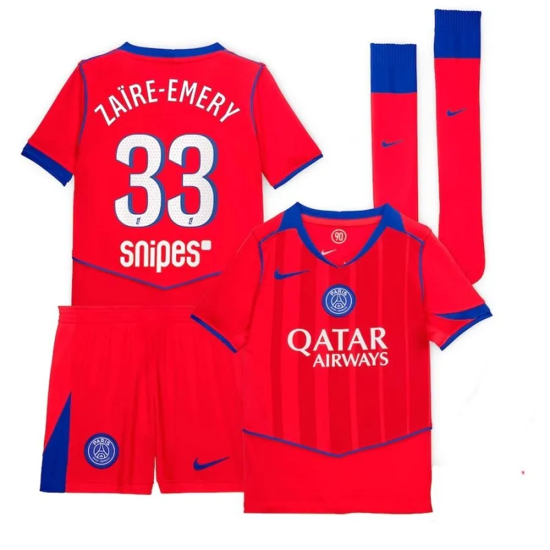 Paris Saint-Germain ZAIRE-EMERY 2025/26 Kids Third Kit Jersey - Red