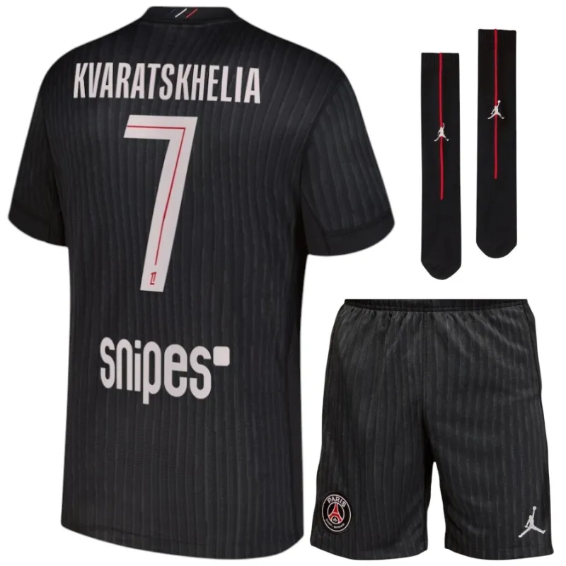 Paris Saint-Germain KVARATSKHELIA 2025/26 Fourth Kids Kit - Black