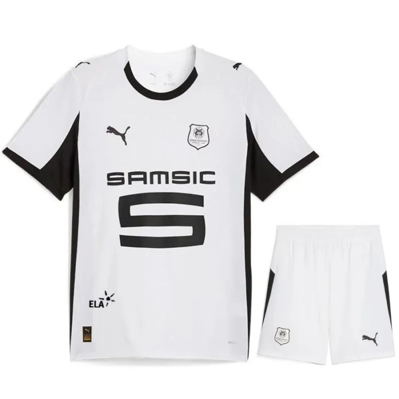 Rennes Maglia Bambino Away 2025/26 + Pantaloncini - Bianco