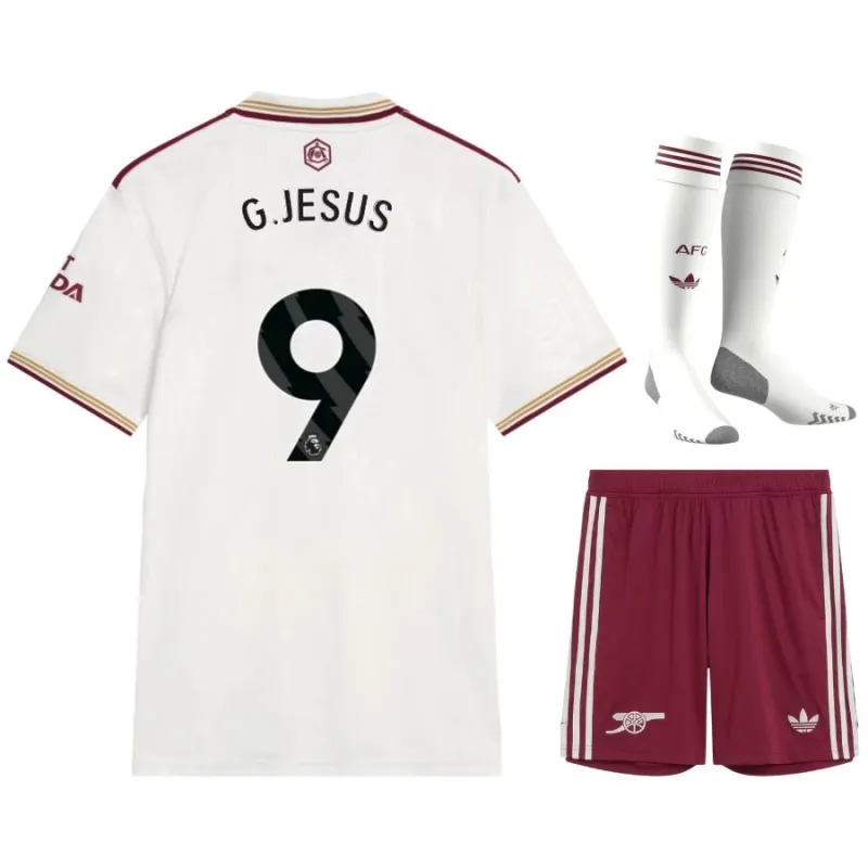 Arsenal G.JESUS 2025/26 Ensemble de troisième maillot pour enfants - Blanc