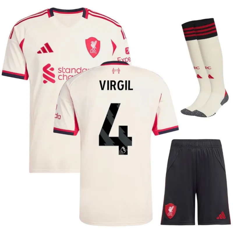 Liverpool VIRGIL 2025/26 Kinder-Auswärtstrikot-Set - Weiß