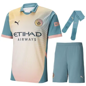 Manchester City Kids' Fourth Jersey Set 2024/25 - Blue/Pink
