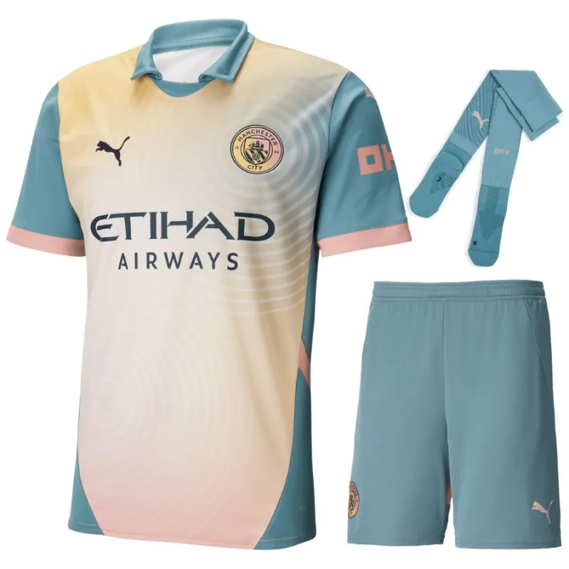 Manchester City Kids' Fourth Jersey Set 2024/25 - Blue/Pink