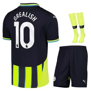 GREALISH Manchester City Kids' Away Jersey Set 2024/25 - Black/Green