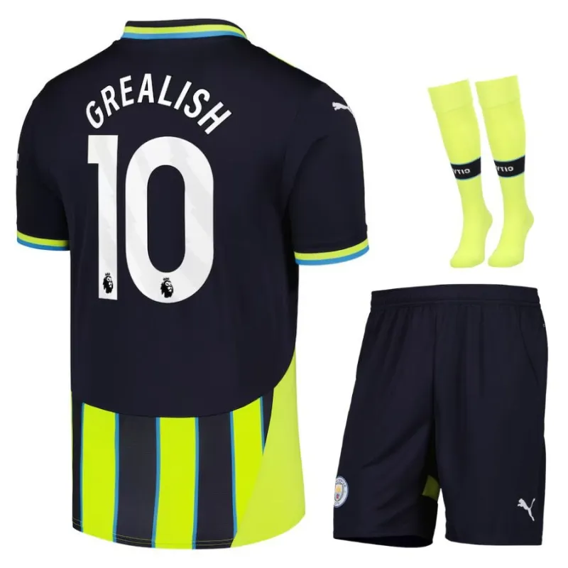 GREALISH Manchester City Kids' Away Jersey Set 2024/25 - Black/Green