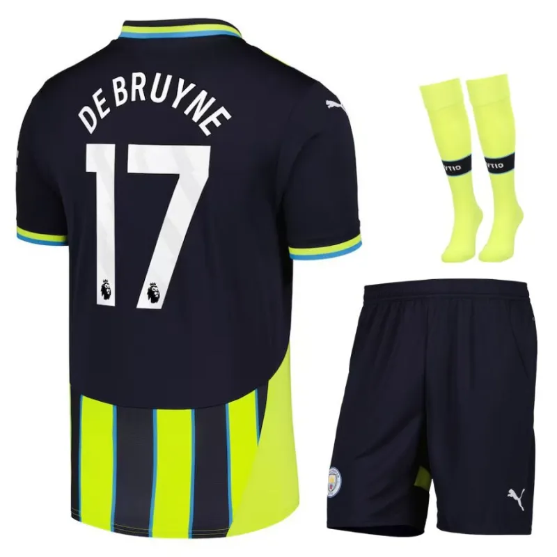 DEBRUYNE Manchester City Kids' Away Jersey Set 2024/25 - Black/Green