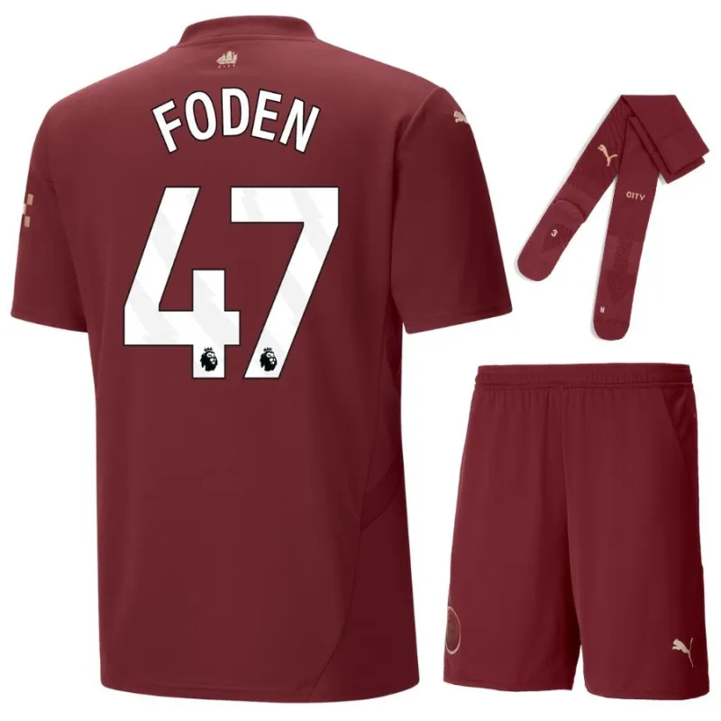 FODEN Manchester City Kids' Third Jersey Set 2024/25 - Burgundy