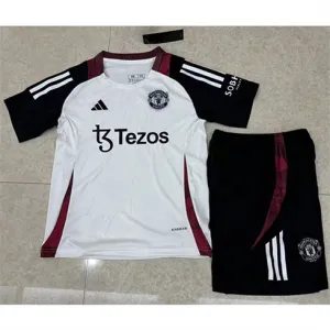 Maglia + pantaloncini di allenamento per bambini di Manchester United 2024/25 - Bianco
