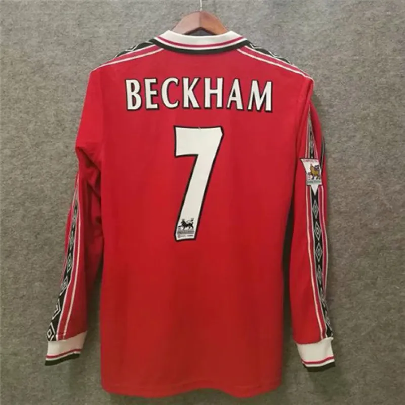 David Beckham's 1998 - 99 Manchester United Home Long Sleeve Retro Jersey - Red