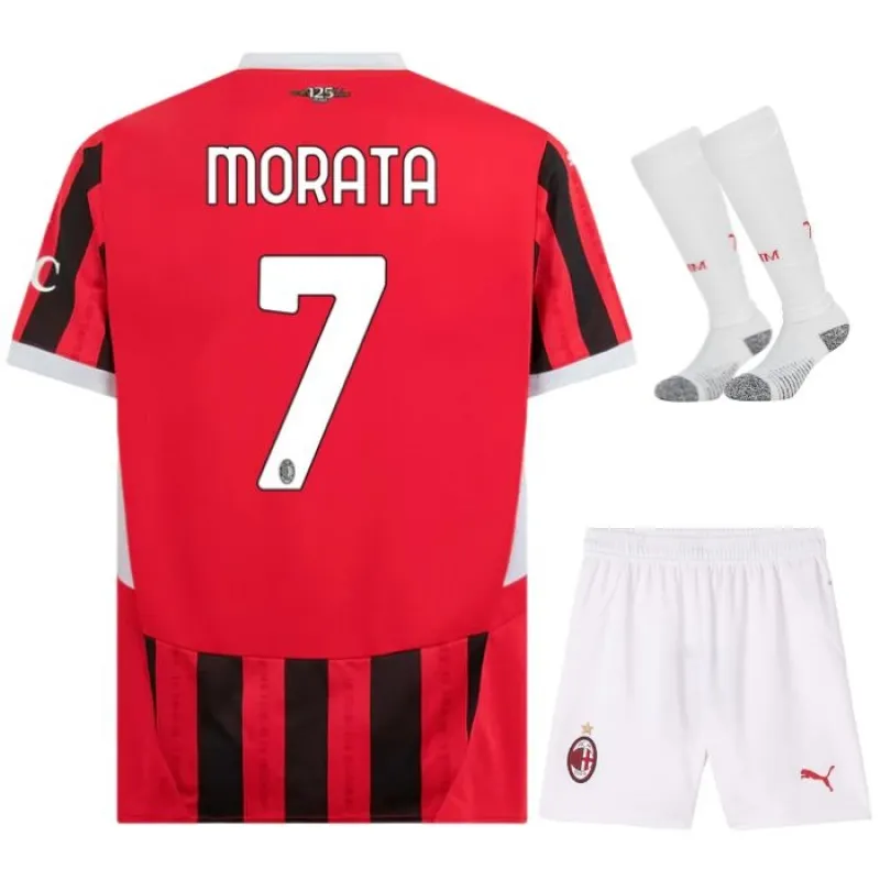 Moratas AC Milan 2024/25 Heim-Kinder-Jersey-Set - Weiß