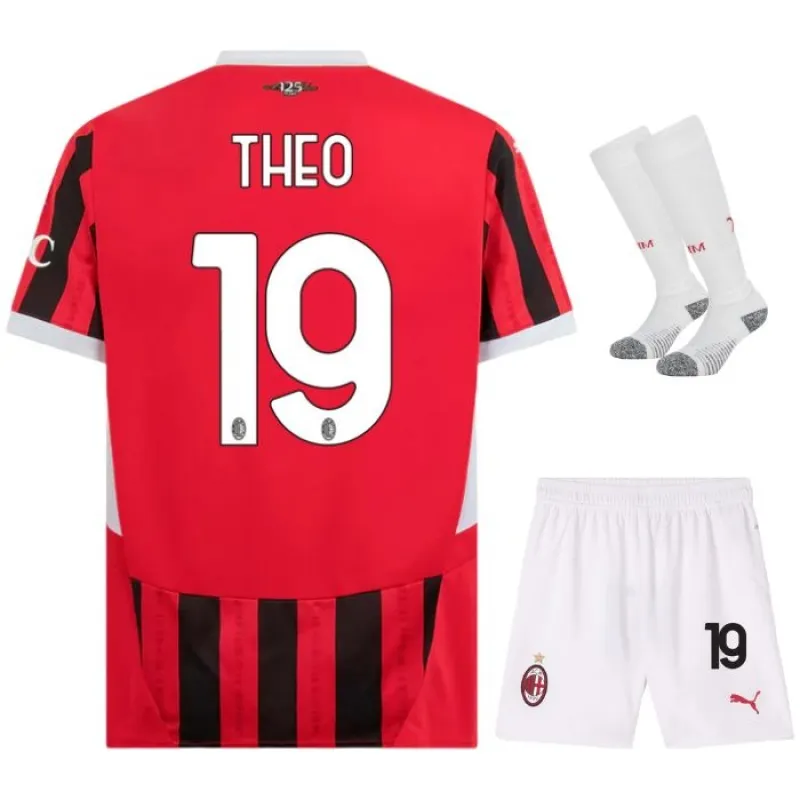 L'ensemble du maillot pour enfants du domicile de l'AC Milan 2024/25 de Theo - Blanc