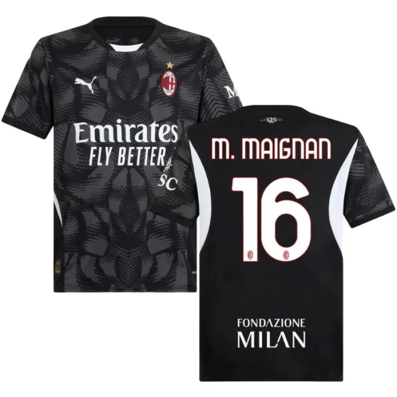 Le maillot de gardien du domicile de l'AC Milan 2024/25 pour enfants de M. Maignan - Noir