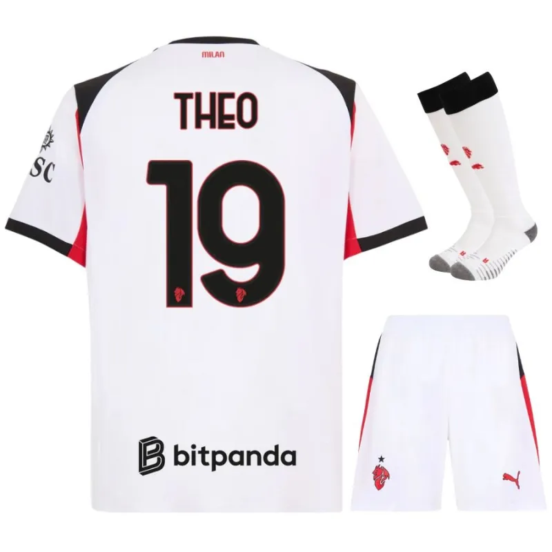 AC Milan Theo 2025/26 Kids' Away Jersey Set - White
