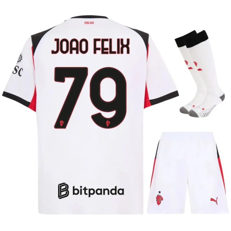 Ensemble de maillot enfant à l'extérieur de João Félix de l'AC Milan 2025/26 - Blanc