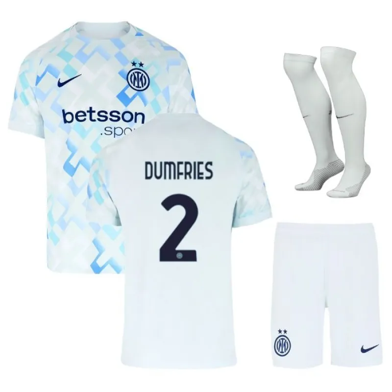 Inter Milan Dumfries Kinder-Trikot-Set 2025/26 Auswärts - Weiß
