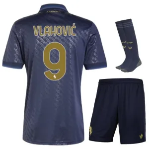 Vlahovic's Juventus 2024/25 Third Children's Jersey Set - Navy Blue