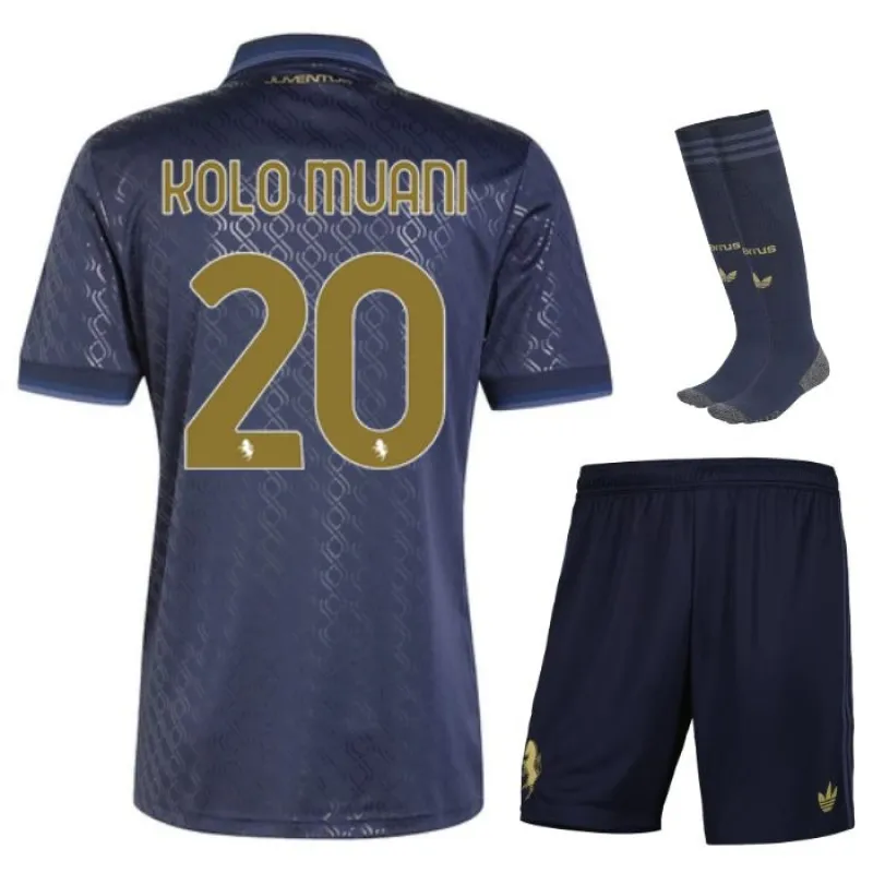 Kolo Muani's Juventus 2024/25 Third Children's Jersey Set - Navy Blue