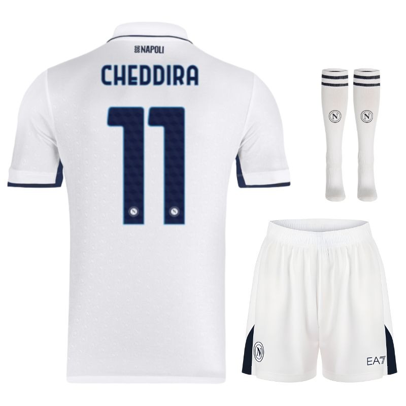 Juego de camisetas para niños de campo de fuera de Napoli 2024/25 de Cheddira - Blanca