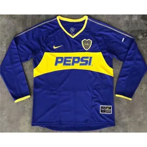 Boca Juniors 2003/04 Retro Heim Langärmel Trikot - Blau